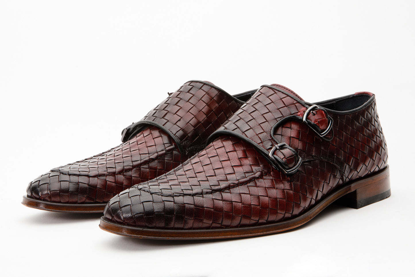 Zapatos de vestir para hombre con doble hebilla y tejido en color burdeos de Turan