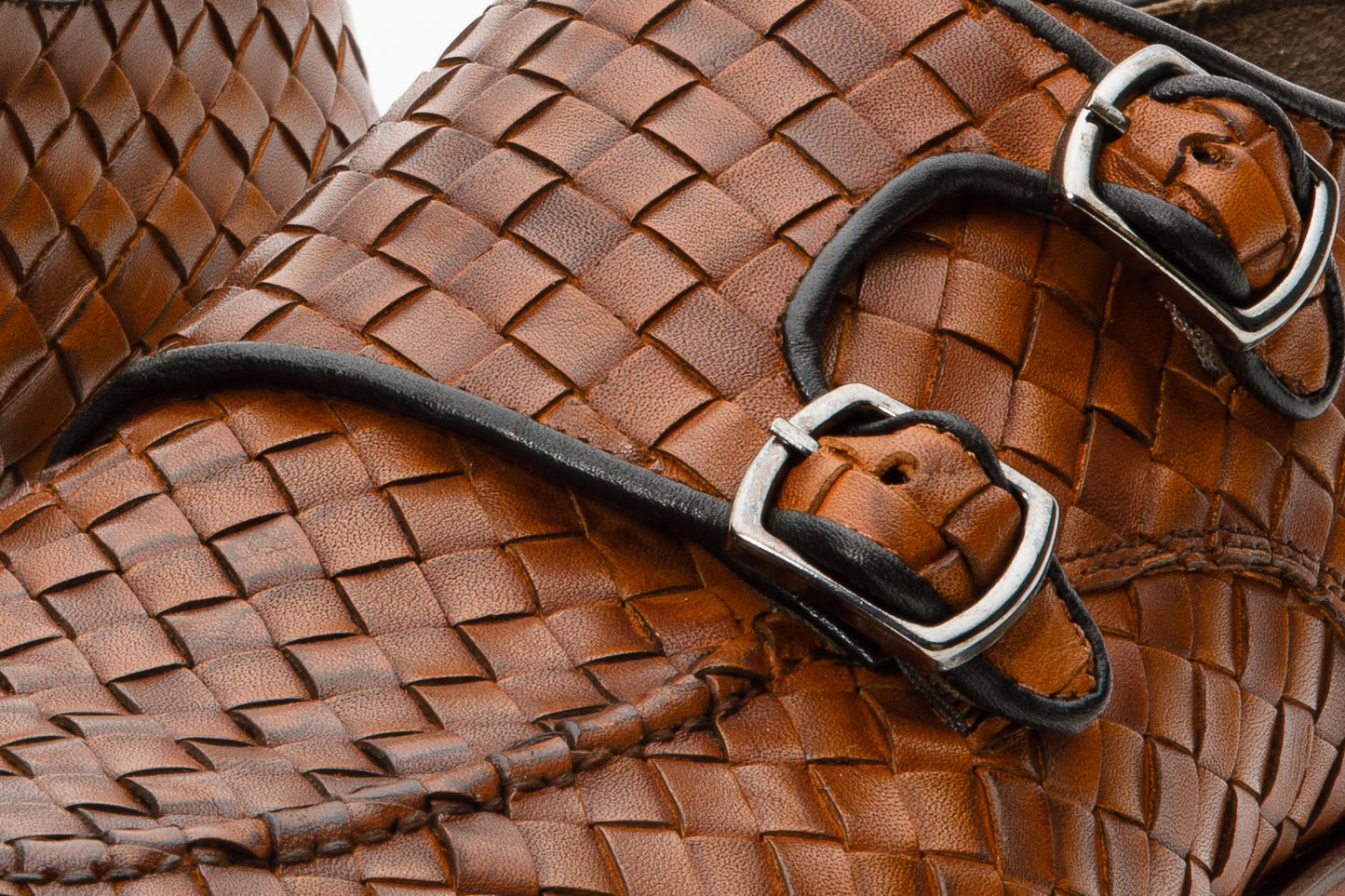 Zapatos de vestir para hombre con doble hebilla tejida en marrón Turan