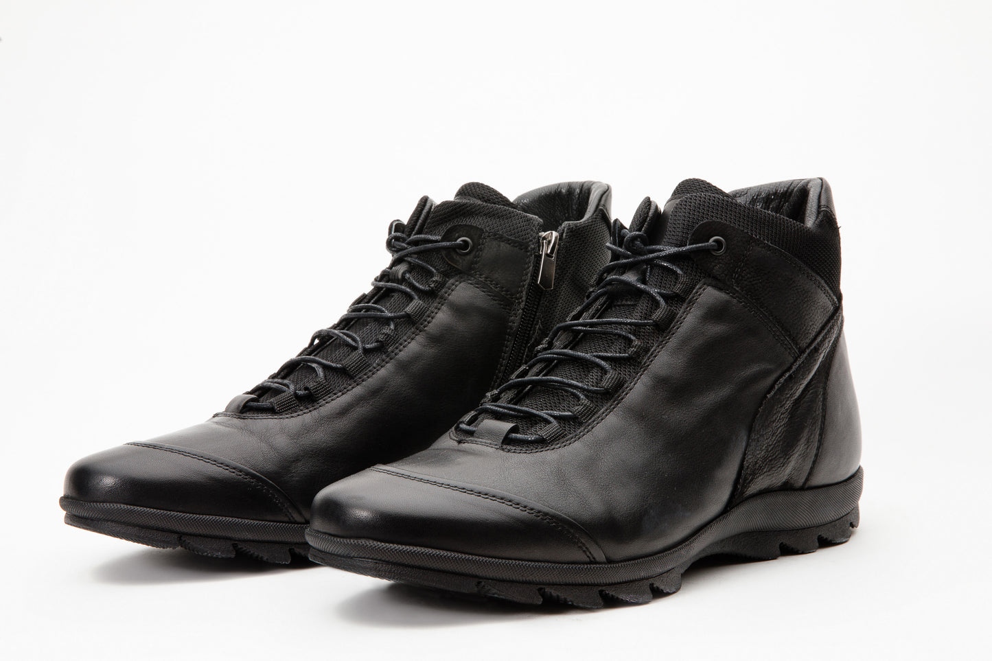 Bota casual con cordones y cremallera para hombre de cuero negro Houston
