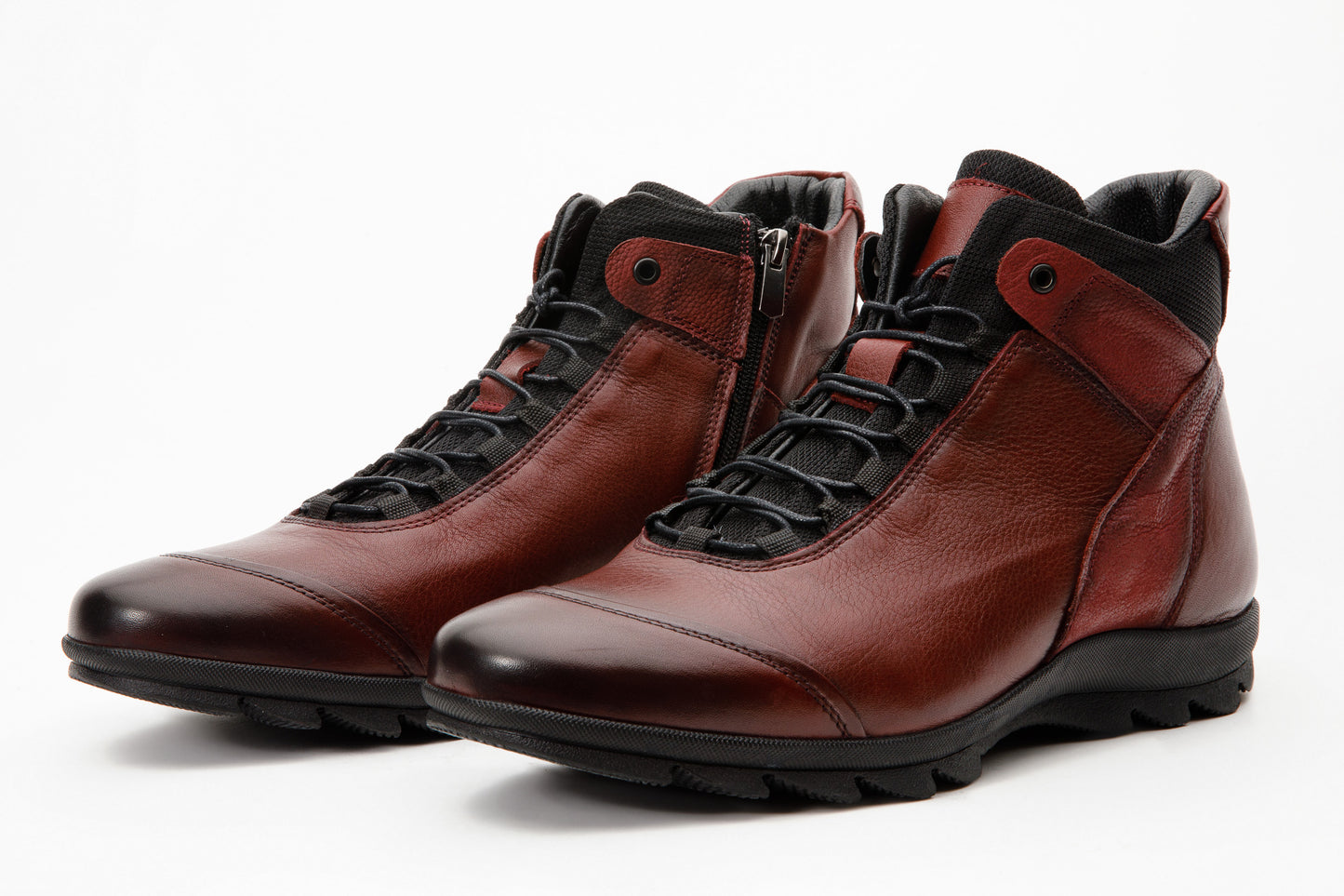 حذاء هيوستن الجلدي العنابي للرجال برباط وسحّاب