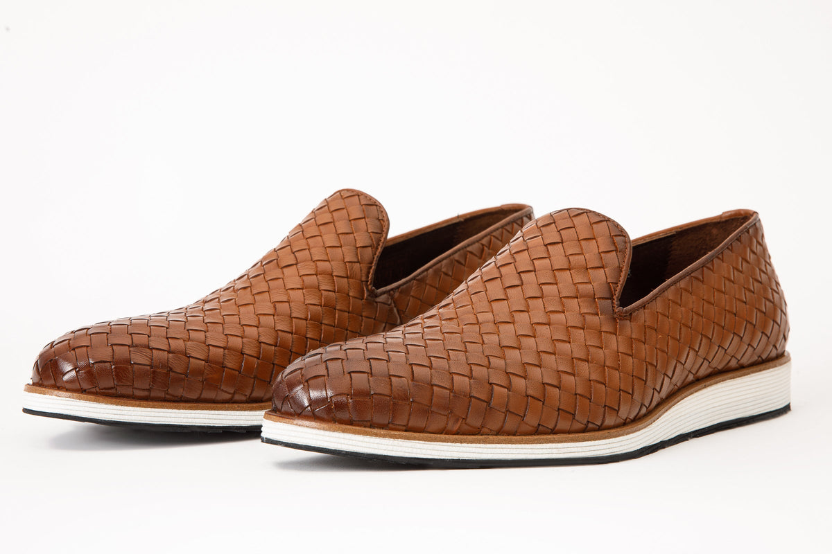 The Ostrava Tan Leather Woven Slip-on Loafer Men Shoe Final Sale!