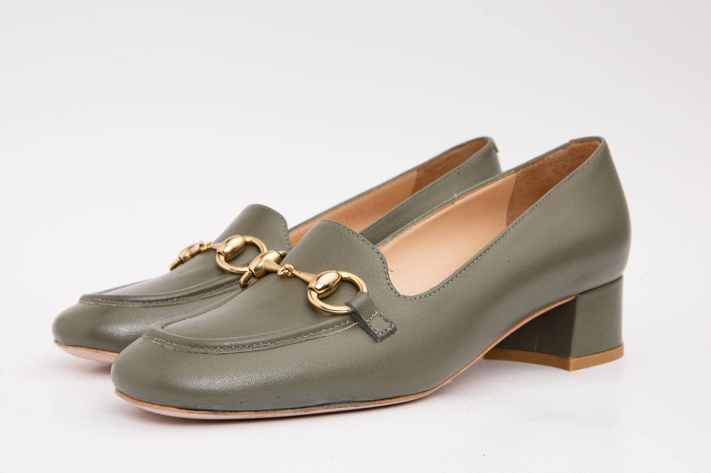 Zapatos de tacón de bloque de piel verde Delhi para mujer 