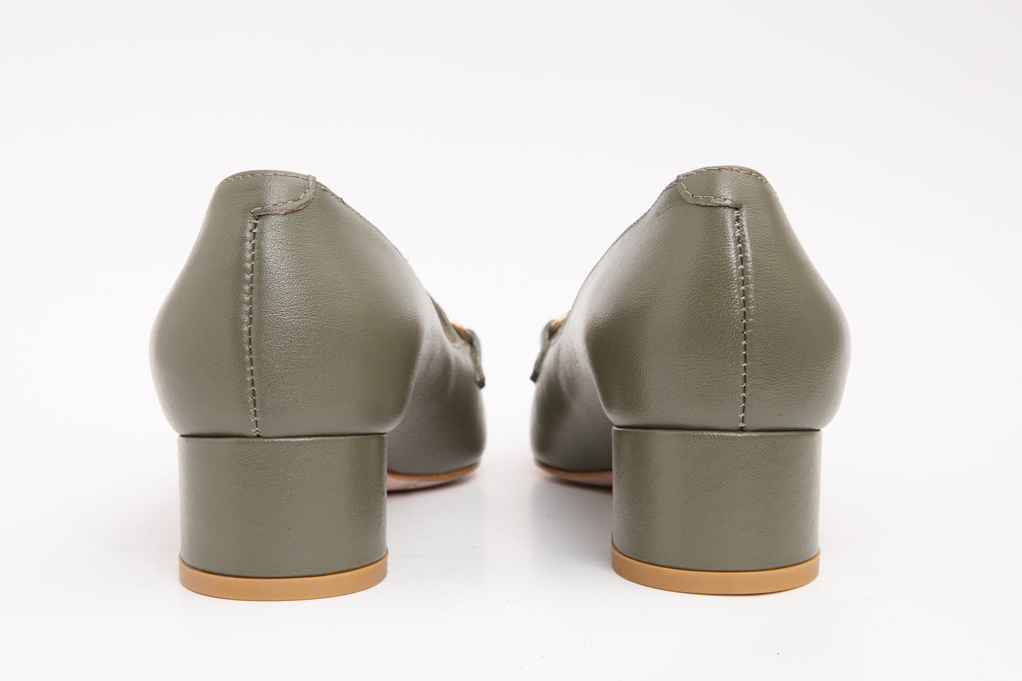Zapatos de tacón de bloque de piel verde Delhi para mujer 