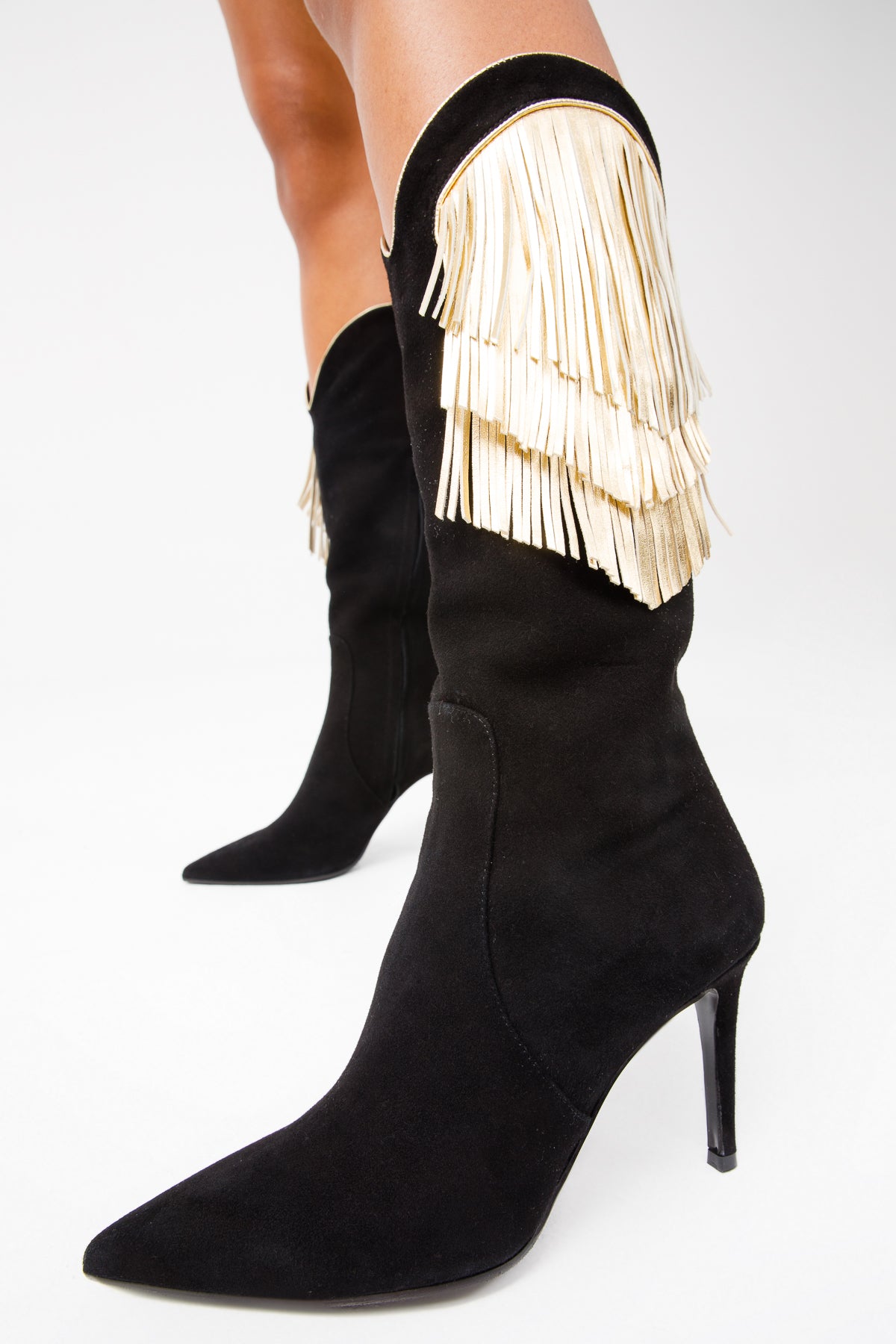 Bota de mujer hasta la rodilla de piel de ante negra Vienna 