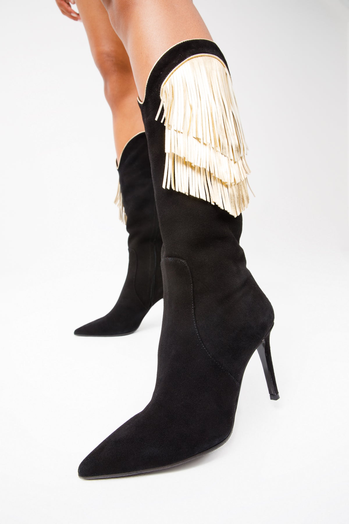 Bota de mujer hasta la rodilla de piel de ante negra Vienna 