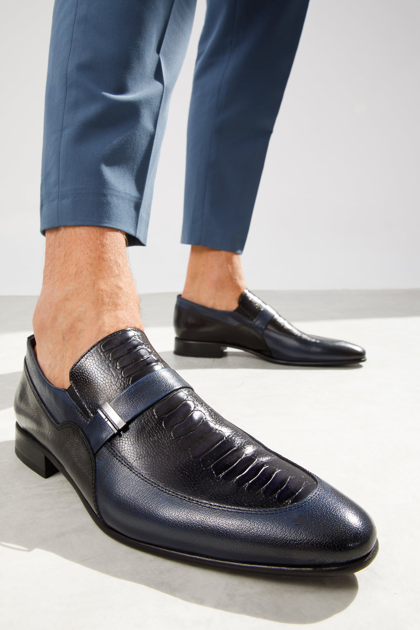 The Kazablanka Navy Leather Bit Loafer Men  Shoe
