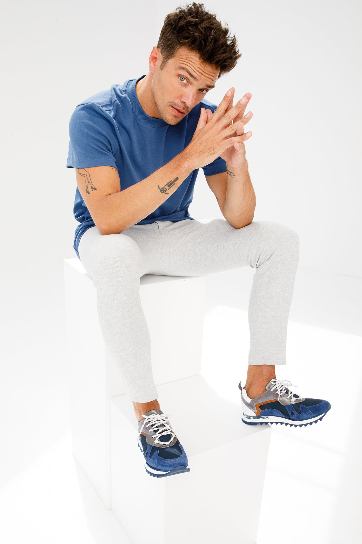 Zapatillas de cuero azul Tyler para hombre