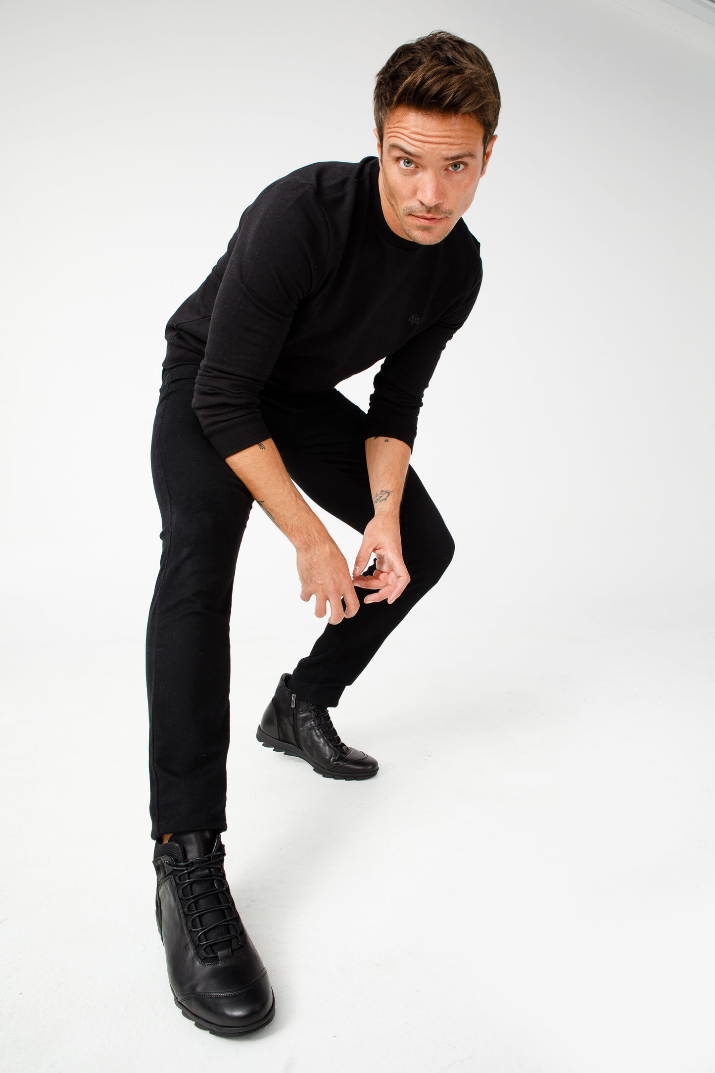 Bota casual con cordones y cremallera para hombre de cuero negro Houston