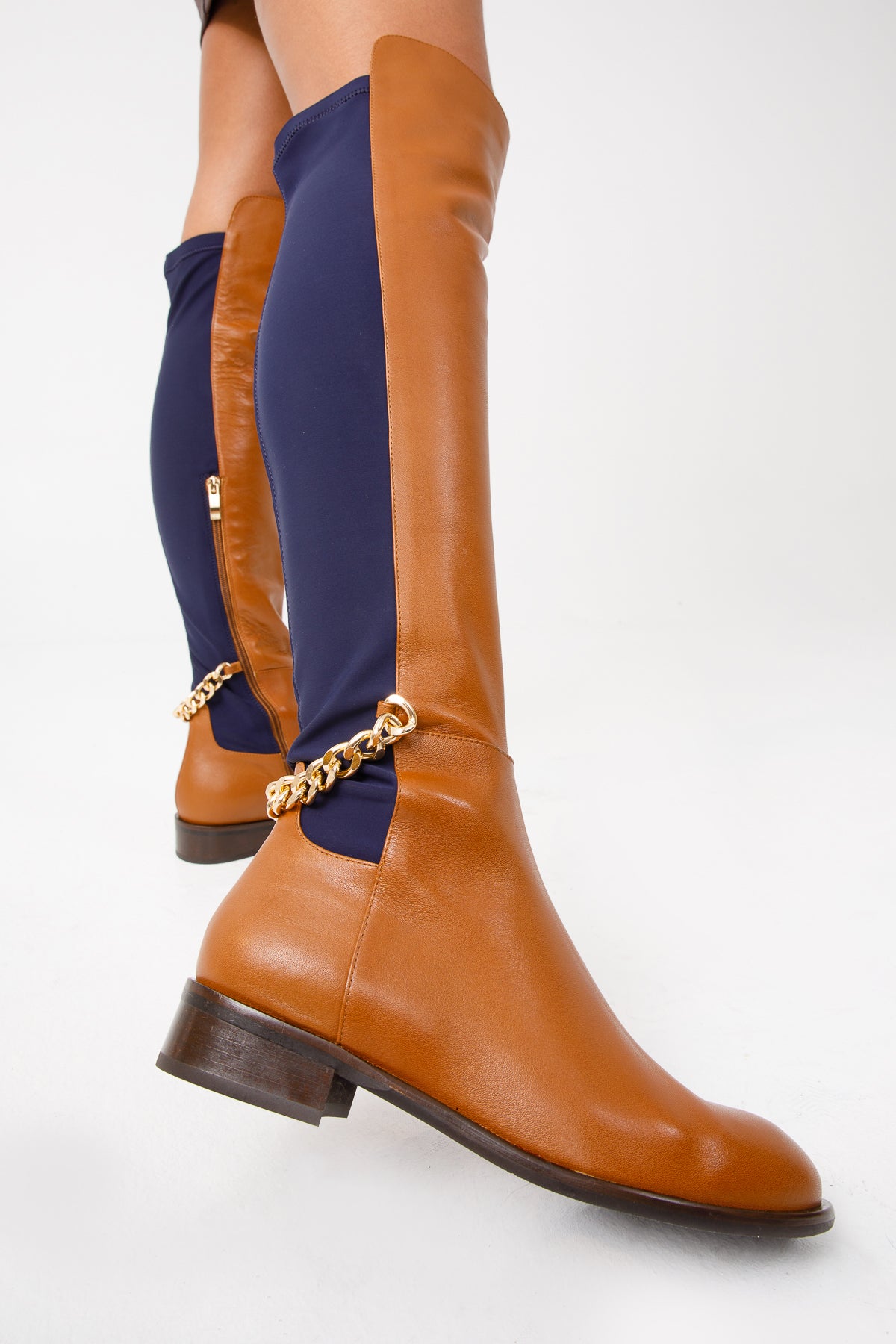 Botas altas hasta la rodilla de cuero color canela para mujer Tallin