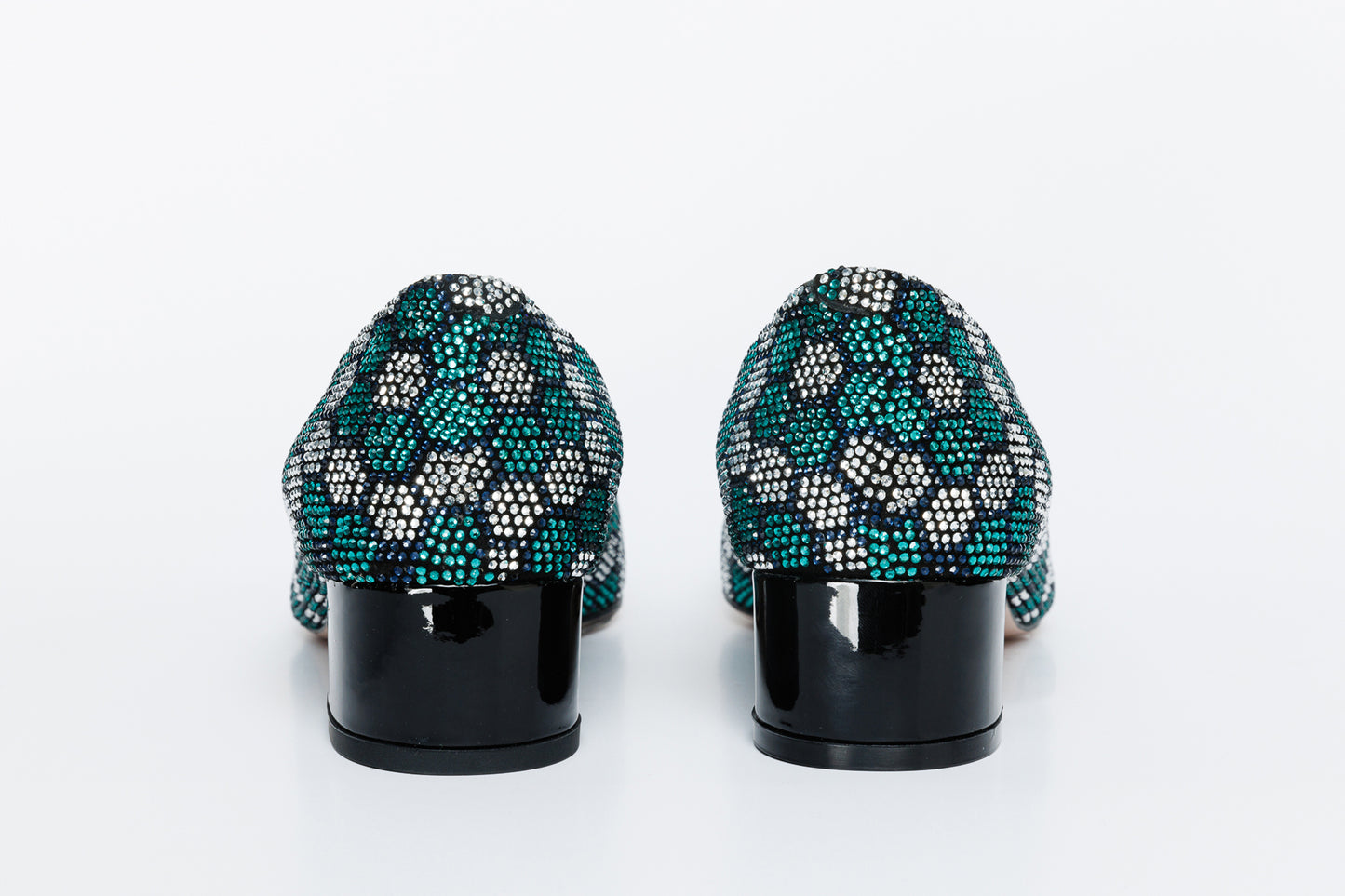Zapatos de tacón de bloque de cuero con purpurina turquesa Doha para mujer