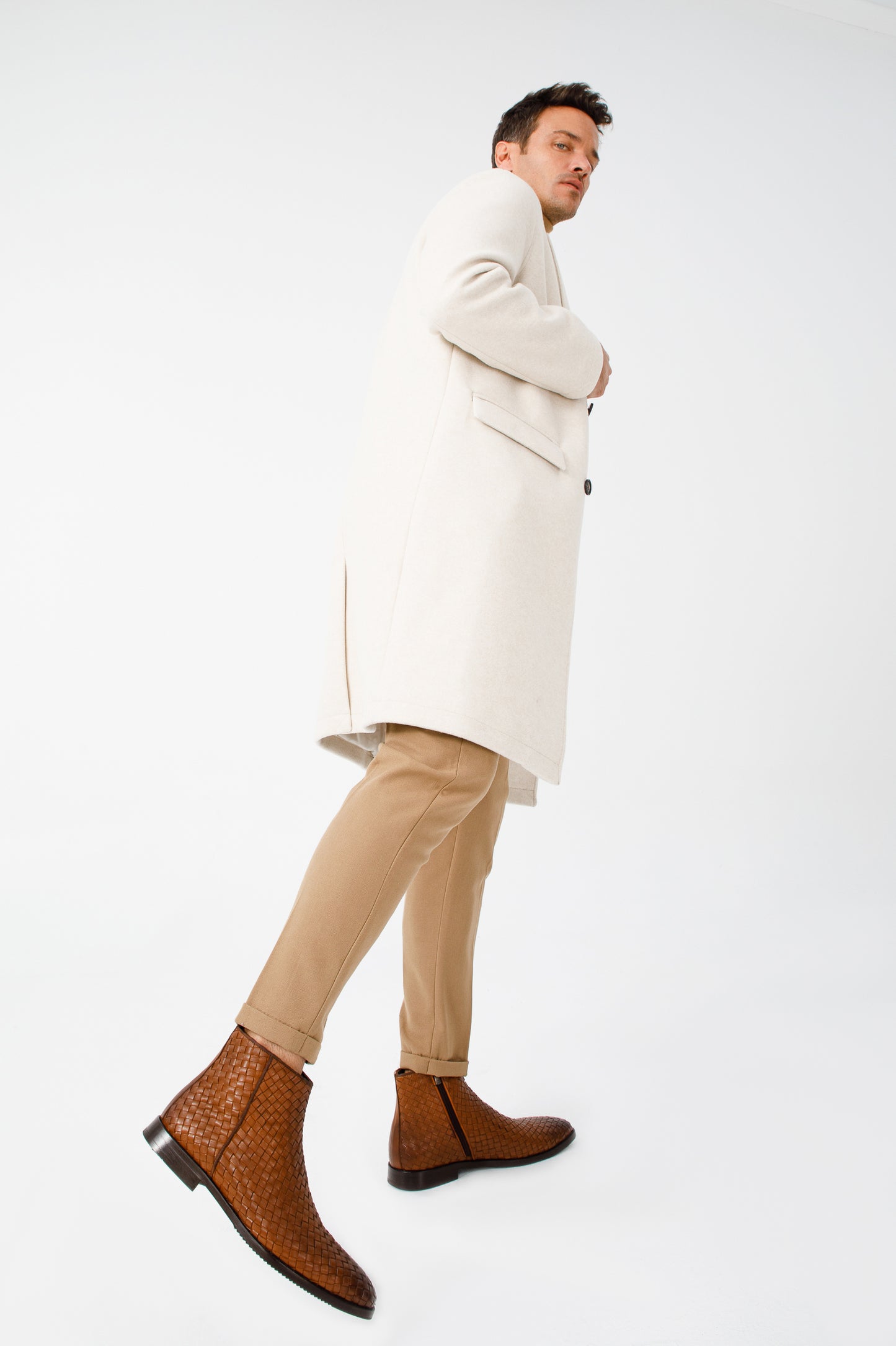 The Wellington Tan Handwoven Leather Men Boot with a Zipper Final Sale!