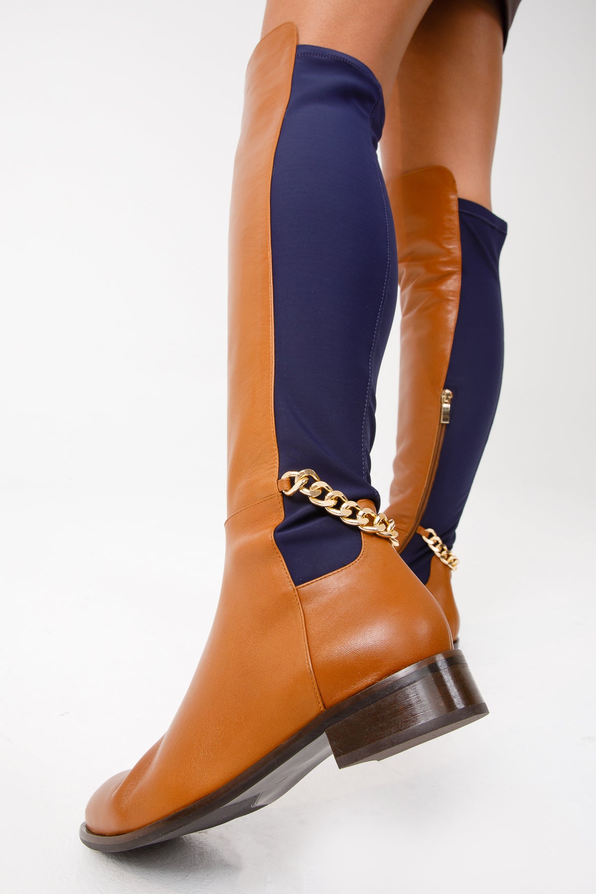 Botas altas hasta la rodilla de cuero color canela para mujer Tallin