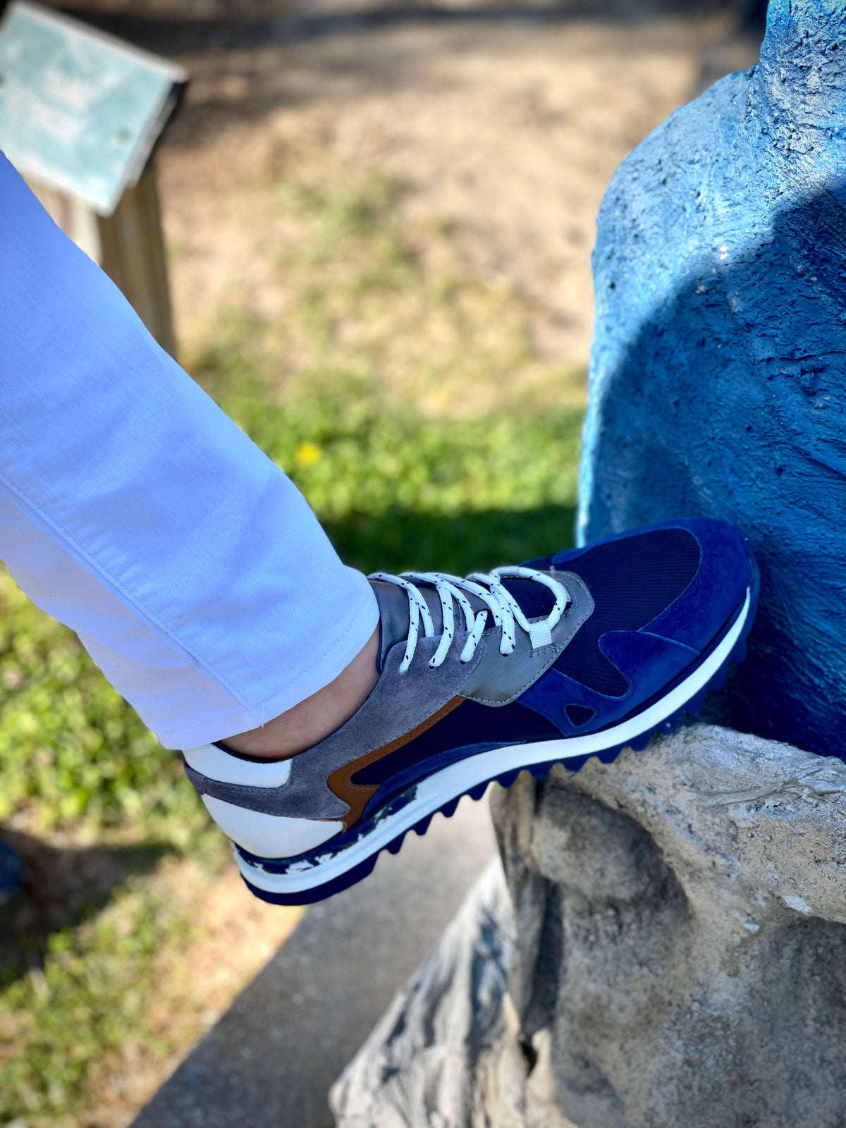 Zapatillas de cuero azul Tyler para hombre