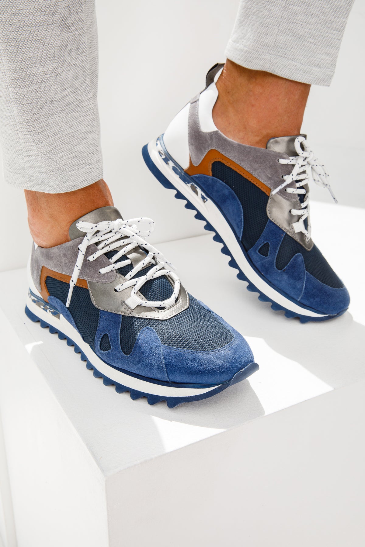 Zapatillas de cuero azul Tyler para hombre