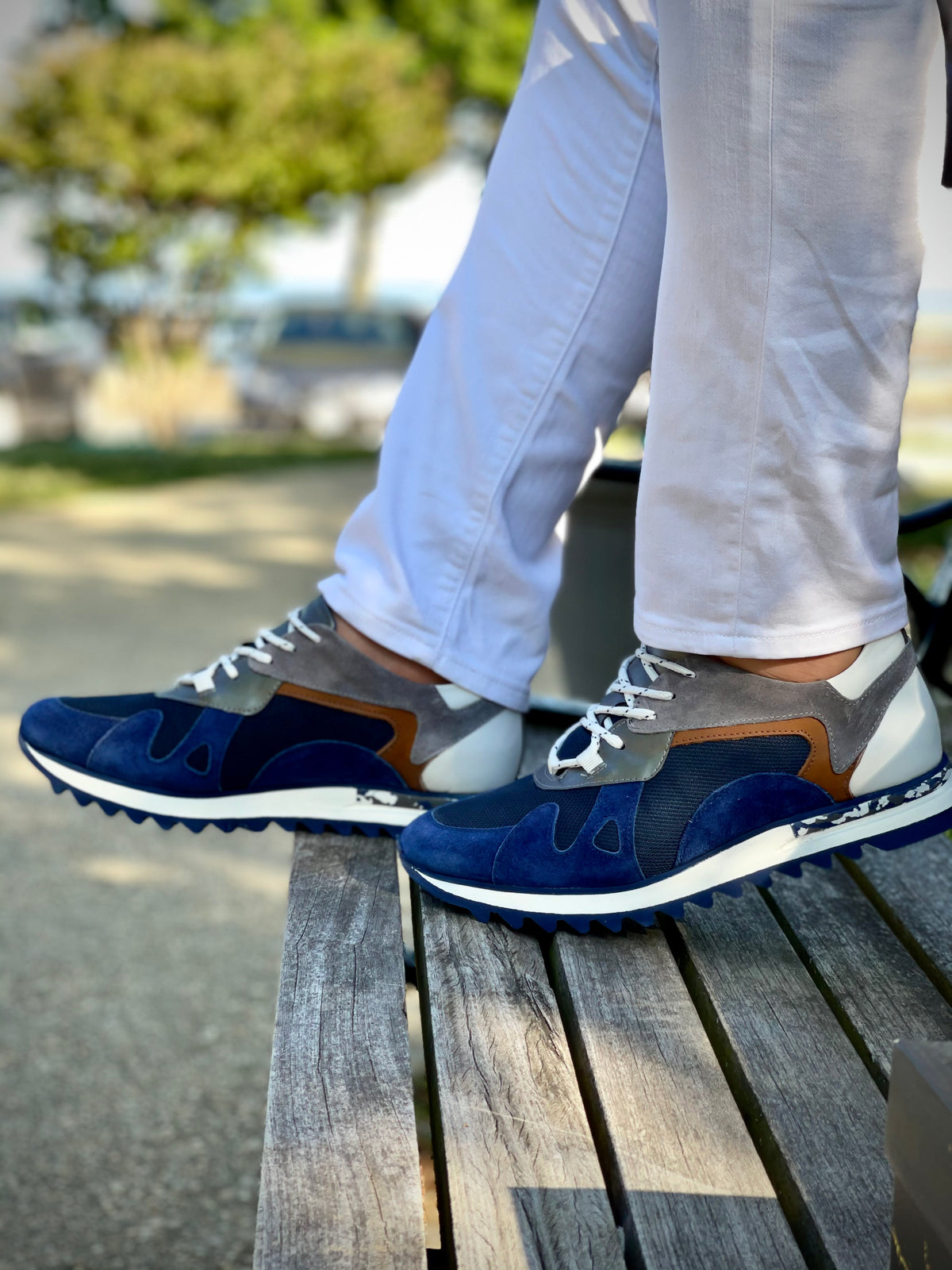 Zapatillas de cuero azul Tyler para hombre
