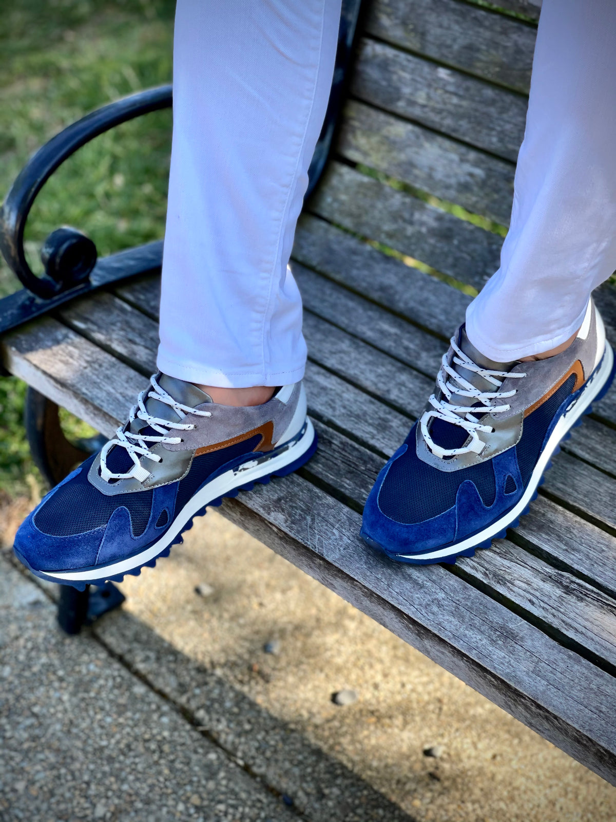 Zapatillas de cuero azul Tyler para hombre