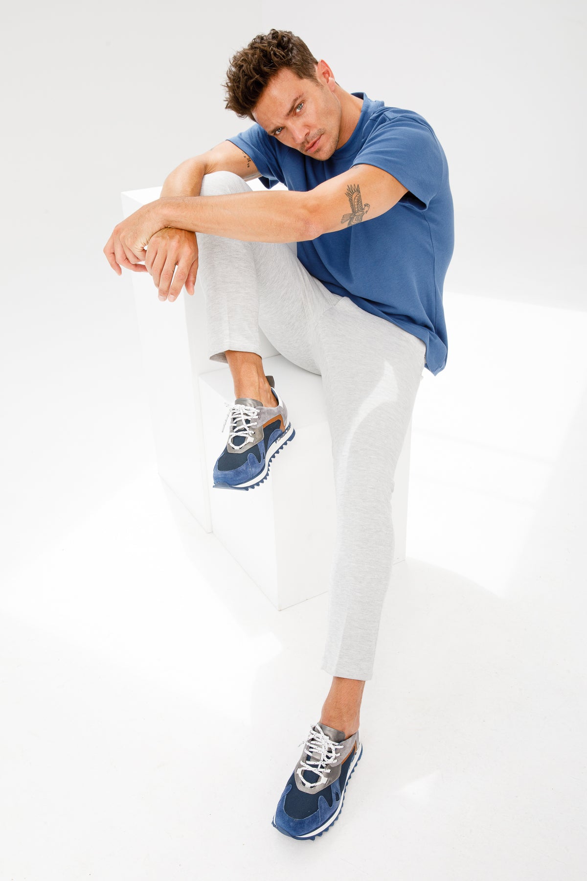 Zapatillas de cuero azul Tyler para hombre