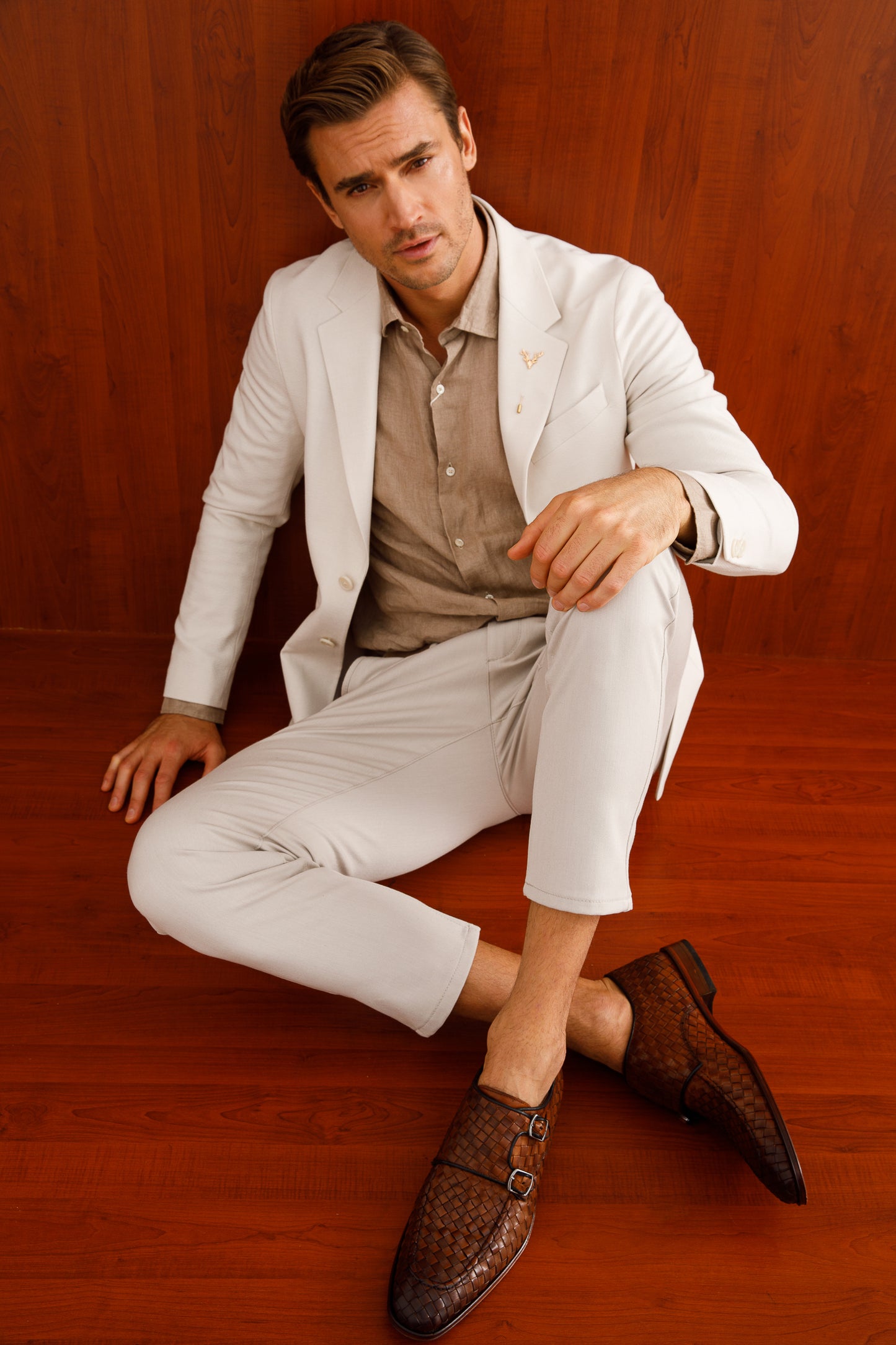 Zapatos de vestir para hombre con doble hebilla tejida en marrón Turan