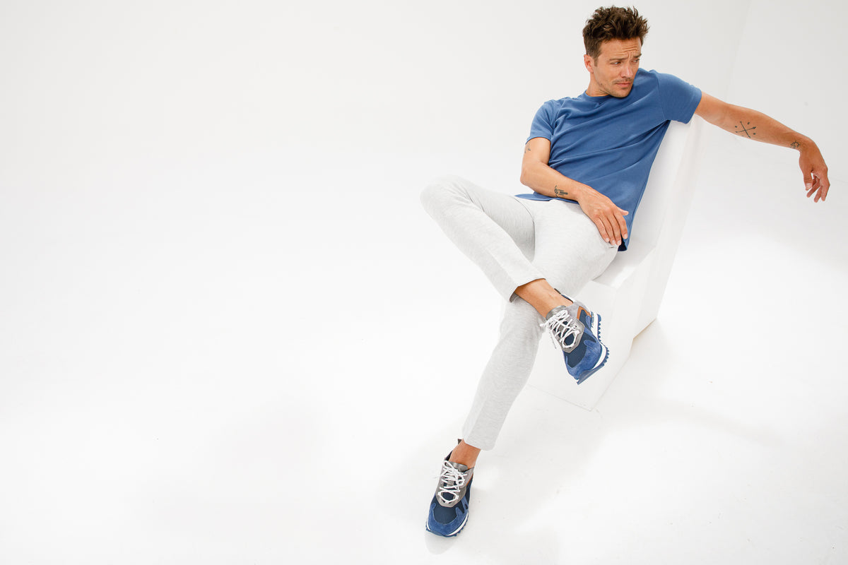 Zapatillas de cuero azul Tyler para hombre