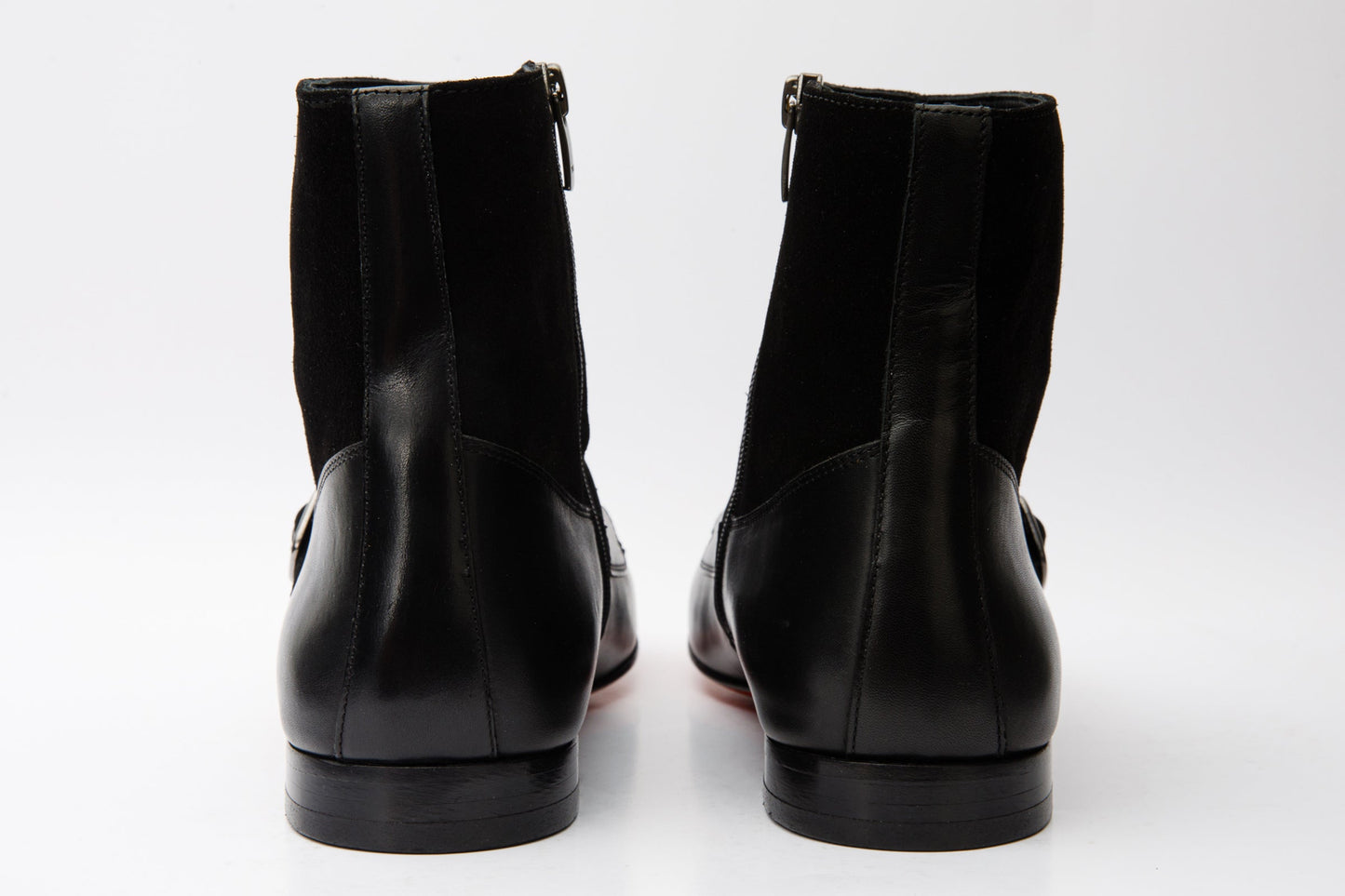 Preston Black Leather & Suede Double Monk Strap Ankle Men Boot - 5