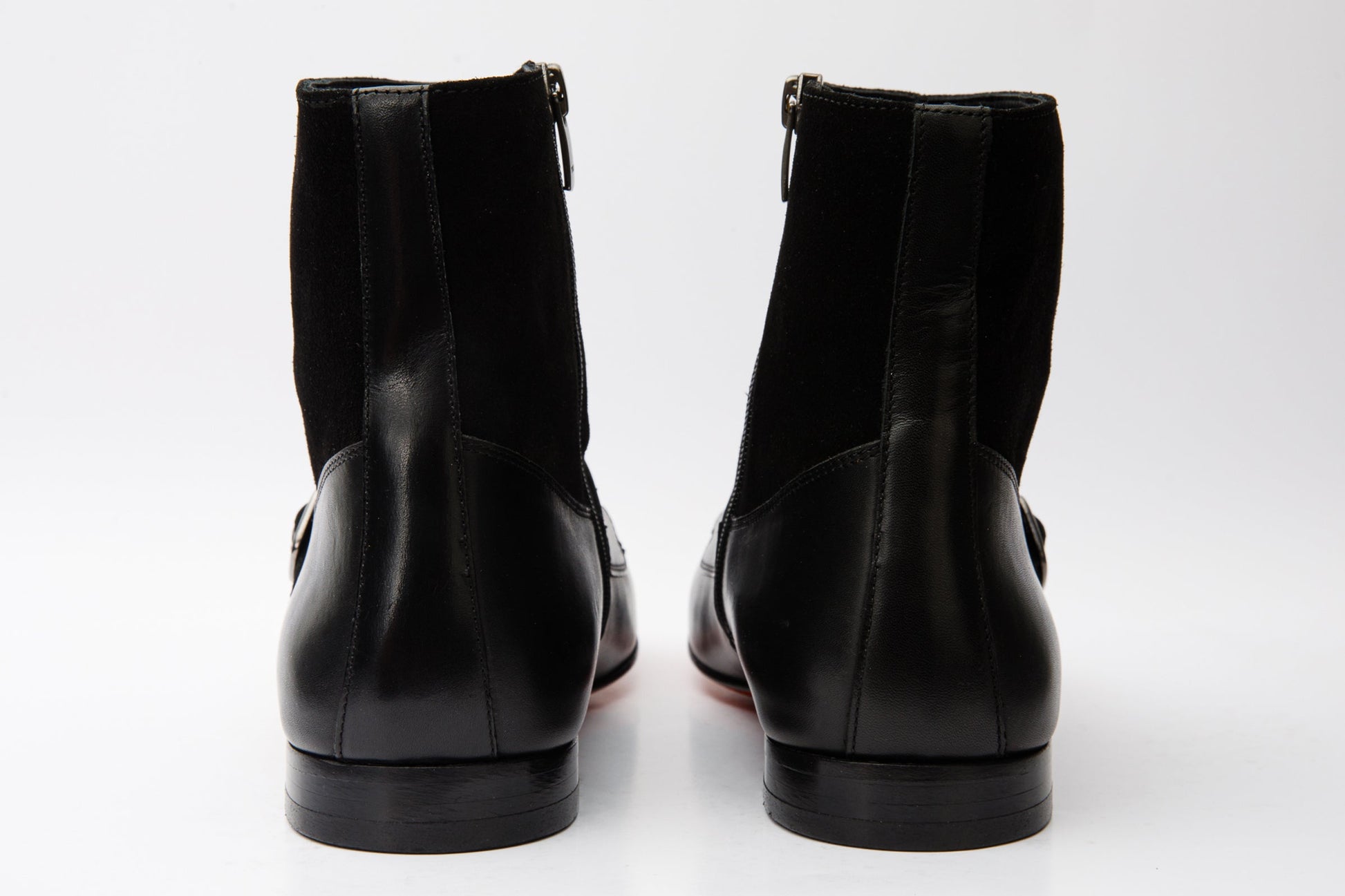 Preston Black Leather & Suede Double Monk Strap Ankle Men Boot - 5